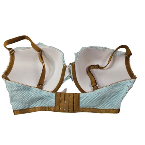 Victoria's Secret Dream Angels Push Up Bra Blue Gold 36DD Underwire Plunge Lace - Picture 5 of 11